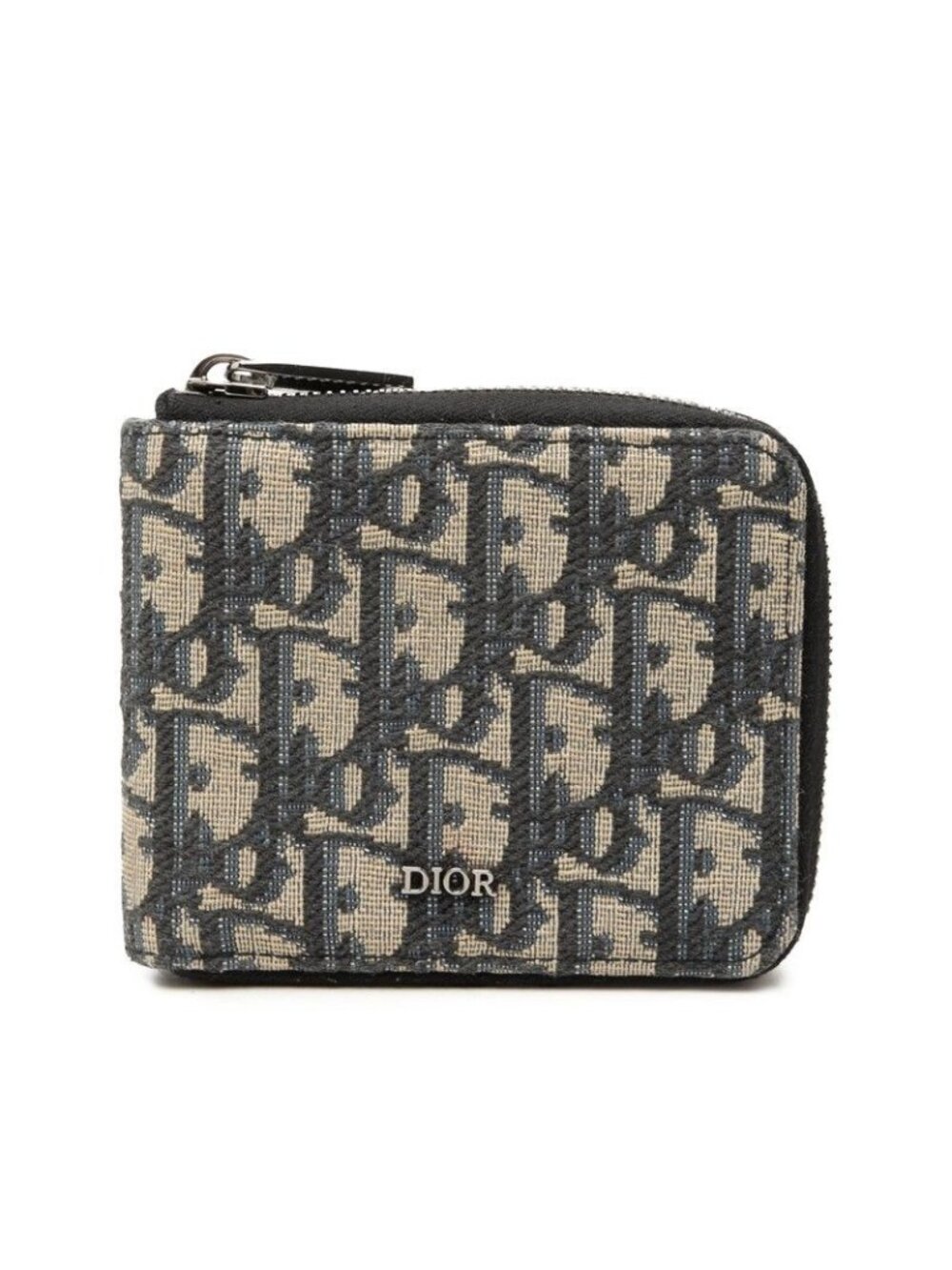 Dior Oblique Round Zip Wallet Bifold Beige Navy Canvas